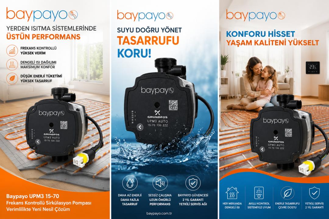 Baypayo UPM3 Auto 15-70 Frekans Kontrollü Sirkülasyon Pompası